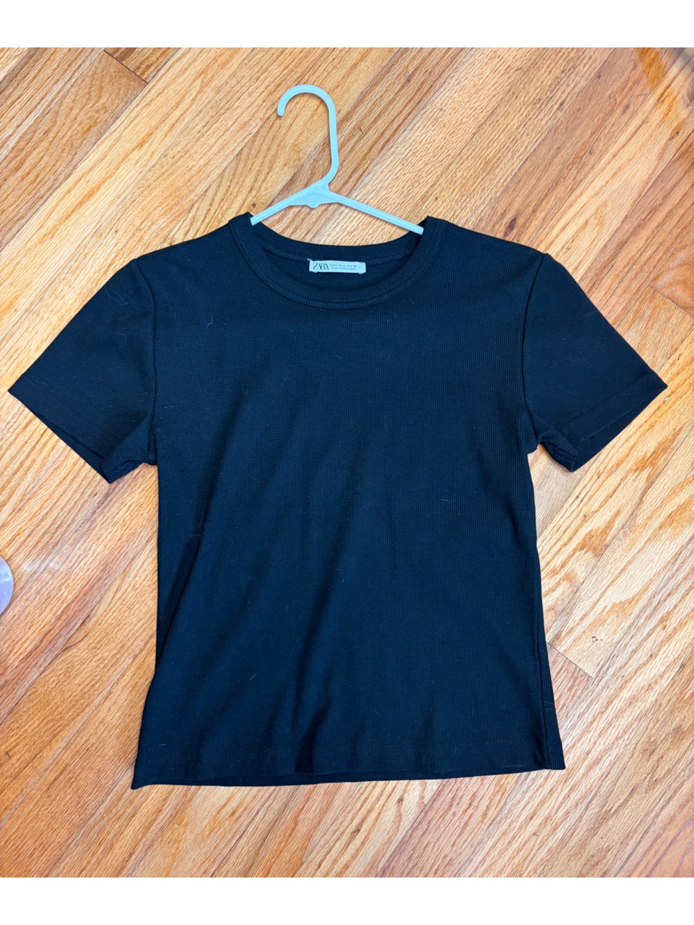 Zara Black Baby Tee Ribbed Crewneck Short Sleeve Basic Top Large